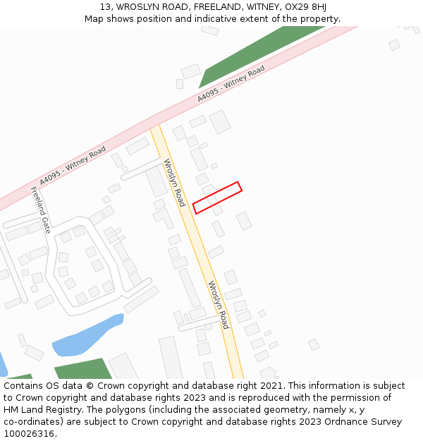 13, WROSLYN ROAD, FREELAND, WITNEY, OX29 8HJ: Location map and indicative extent of plot