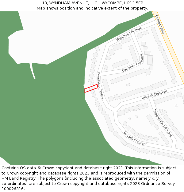 13, WYNDHAM AVENUE, HIGH WYCOMBE, HP13 5EP: Location map and indicative extent of plot