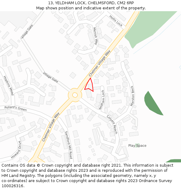 13, YELDHAM LOCK, CHELMSFORD, CM2 6RP: Location map and indicative extent of plot