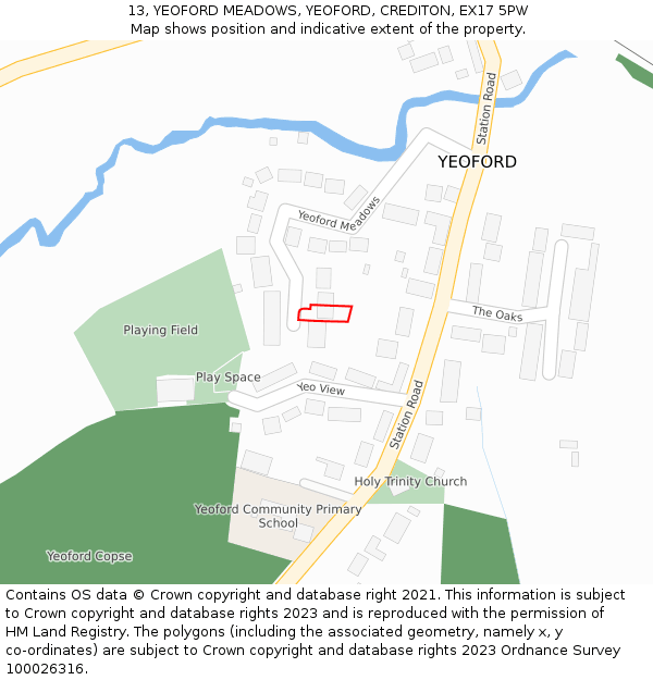 13, YEOFORD MEADOWS, YEOFORD, CREDITON, EX17 5PW: Location map and indicative extent of plot