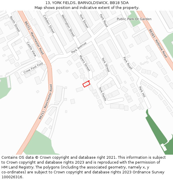 13, YORK FIELDS, BARNOLDSWICK, BB18 5DA: Location map and indicative extent of plot