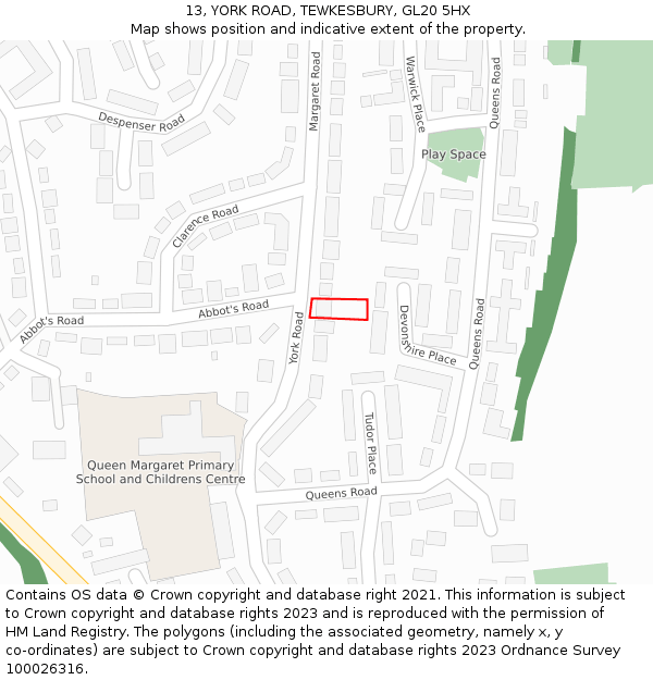 13, YORK ROAD, TEWKESBURY, GL20 5HX: Location map and indicative extent of plot