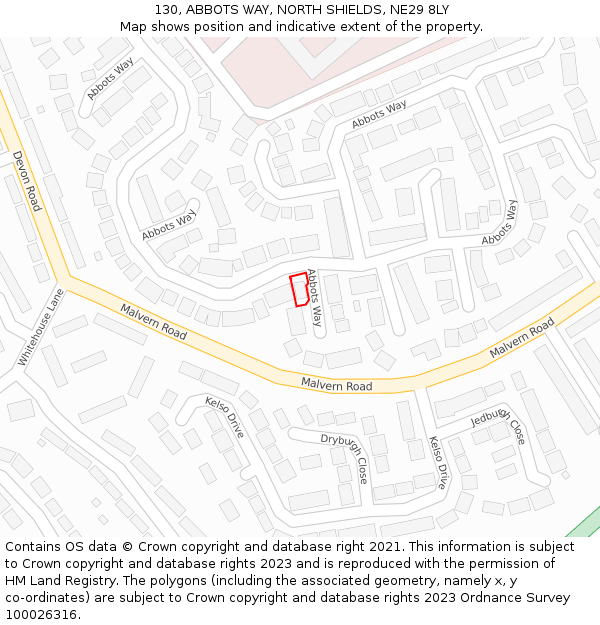 130, ABBOTS WAY, NORTH SHIELDS, NE29 8LY: Location map and indicative extent of plot