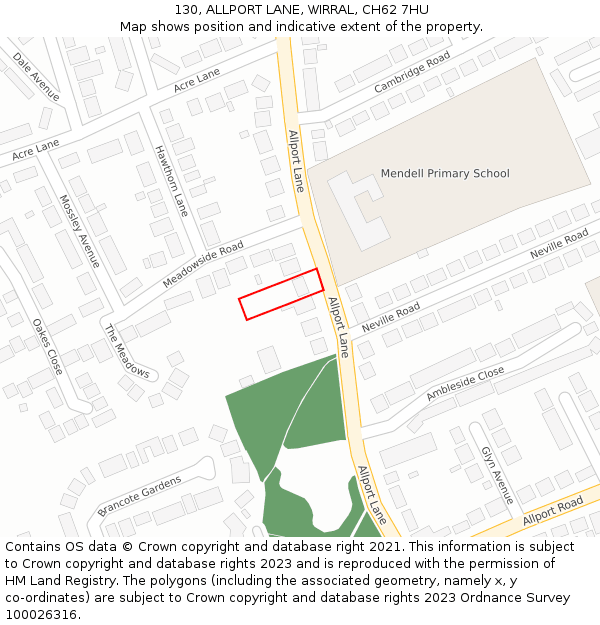 130, ALLPORT LANE, WIRRAL, CH62 7HU: Location map and indicative extent of plot