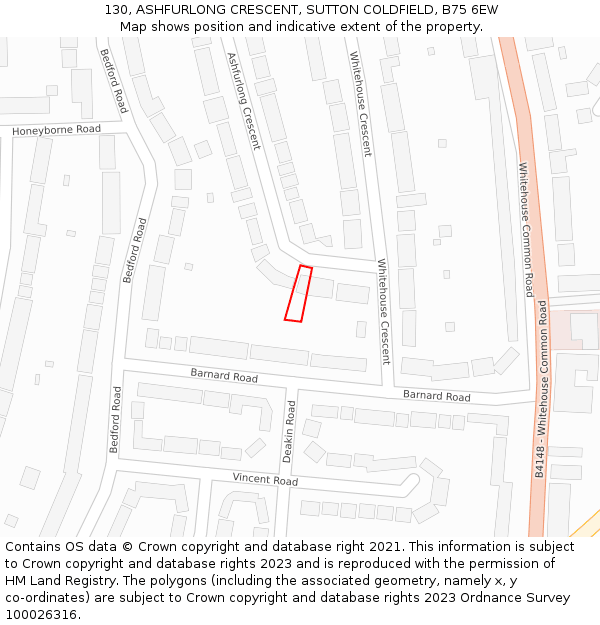 130, ASHFURLONG CRESCENT, SUTTON COLDFIELD, B75 6EW: Location map and indicative extent of plot