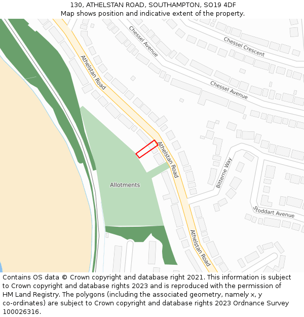 130, ATHELSTAN ROAD, SOUTHAMPTON, SO19 4DF: Location map and indicative extent of plot