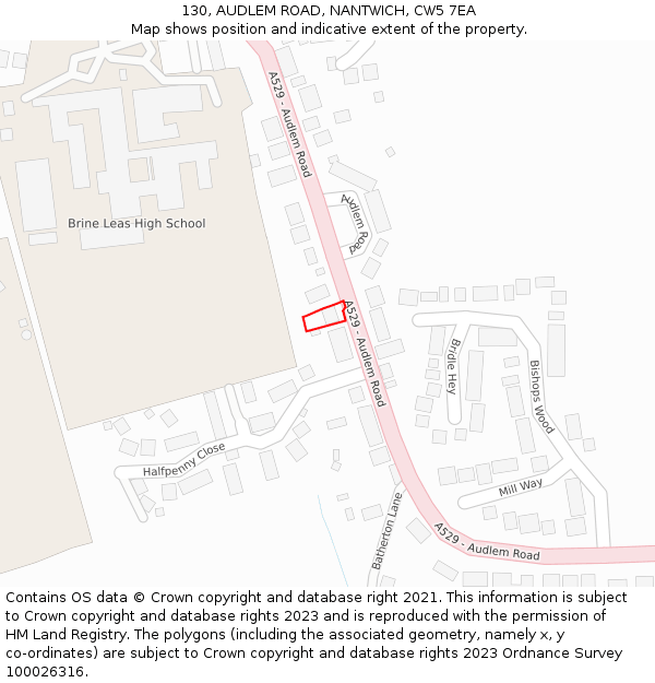 130, AUDLEM ROAD, NANTWICH, CW5 7EA: Location map and indicative extent of plot