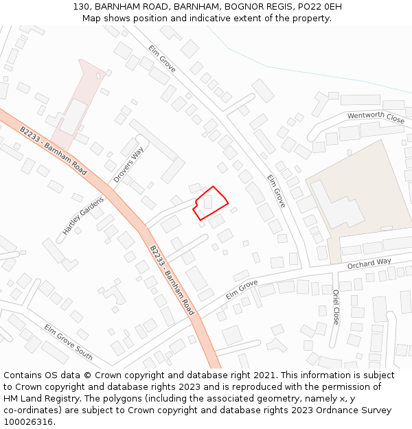 130, BARNHAM ROAD, BARNHAM, BOGNOR REGIS, PO22 0EH: Location map and indicative extent of plot