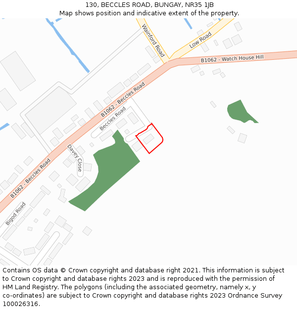 130, BECCLES ROAD, BUNGAY, NR35 1JB: Location map and indicative extent of plot