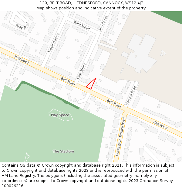 130, BELT ROAD, HEDNESFORD, CANNOCK, WS12 4JB: Location map and indicative extent of plot