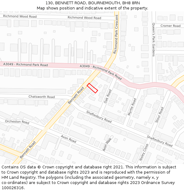 130, BENNETT ROAD, BOURNEMOUTH, BH8 8RN: Location map and indicative extent of plot