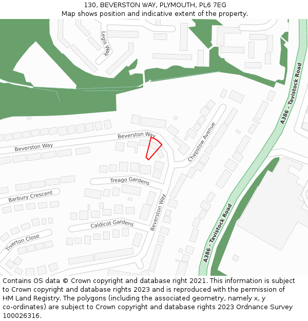 130, BEVERSTON WAY, PLYMOUTH, PL6 7EG: Location map and indicative extent of plot