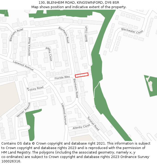 130, BLENHEIM ROAD, KINGSWINFORD, DY6 8SR: Location map and indicative extent of plot