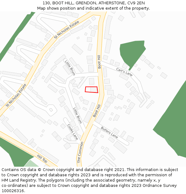 130, BOOT HILL, GRENDON, ATHERSTONE, CV9 2EN: Location map and indicative extent of plot