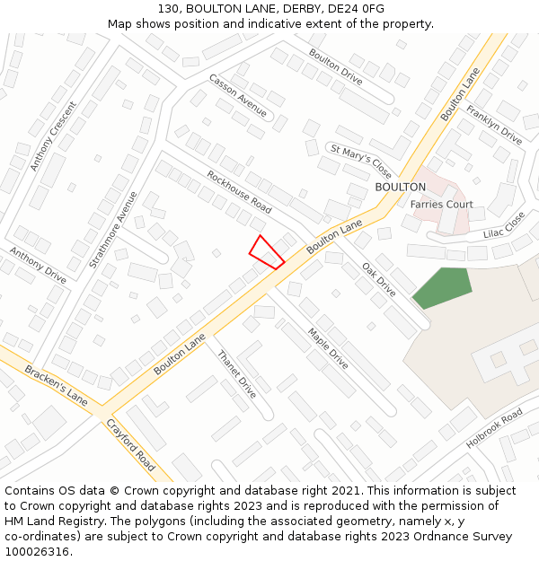 130, BOULTON LANE, DERBY, DE24 0FG: Location map and indicative extent of plot