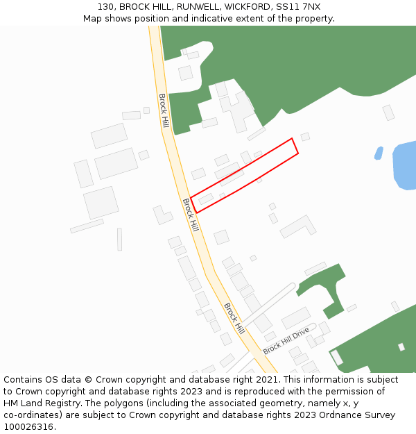 130, BROCK HILL, RUNWELL, WICKFORD, SS11 7NX: Location map and indicative extent of plot