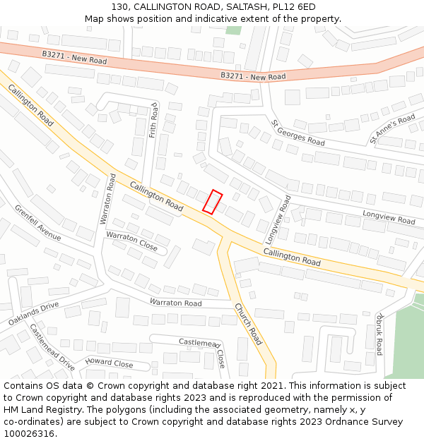 130, CALLINGTON ROAD, SALTASH, PL12 6ED: Location map and indicative extent of plot