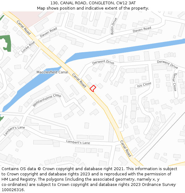 130, CANAL ROAD, CONGLETON, CW12 3AT: Location map and indicative extent of plot