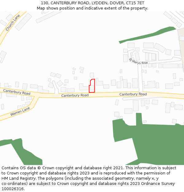 130, CANTERBURY ROAD, LYDDEN, DOVER, CT15 7ET: Location map and indicative extent of plot