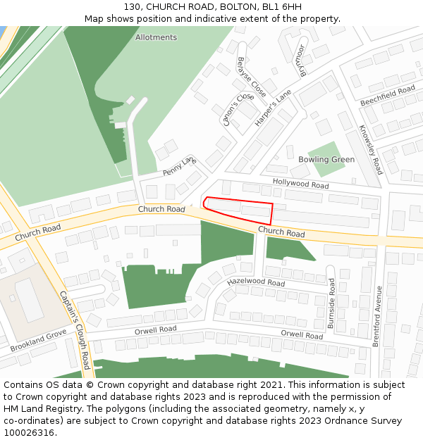 130, CHURCH ROAD, BOLTON, BL1 6HH: Location map and indicative extent of plot