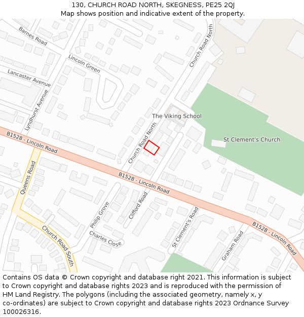 130, CHURCH ROAD NORTH, SKEGNESS, PE25 2QJ: Location map and indicative extent of plot