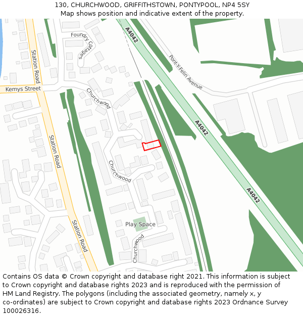 130, CHURCHWOOD, GRIFFITHSTOWN, PONTYPOOL, NP4 5SY: Location map and indicative extent of plot