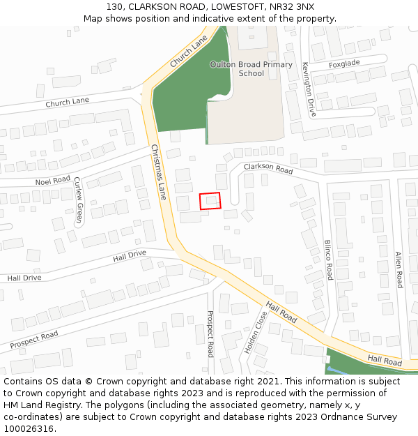 130, CLARKSON ROAD, LOWESTOFT, NR32 3NX: Location map and indicative extent of plot