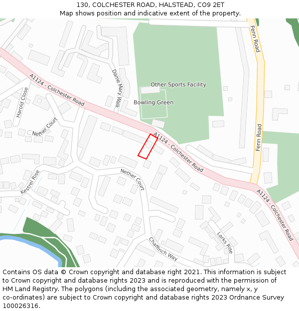 130, COLCHESTER ROAD, HALSTEAD, CO9 2ET: Location map and indicative extent of plot