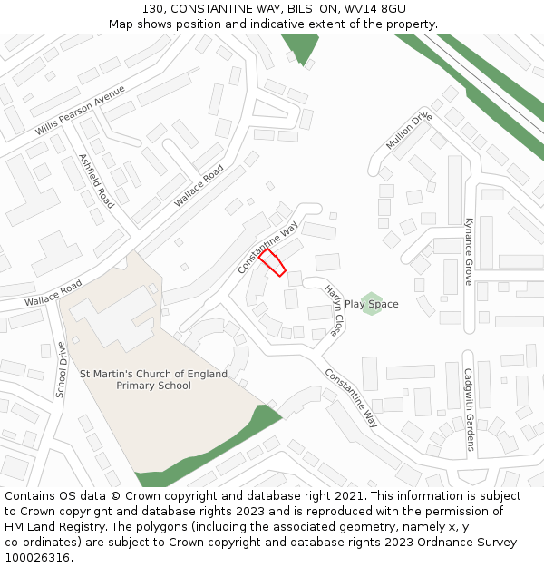 130, CONSTANTINE WAY, BILSTON, WV14 8GU: Location map and indicative extent of plot