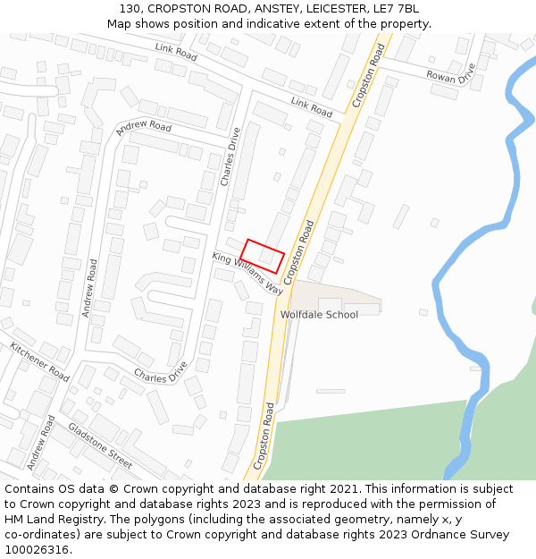 130, CROPSTON ROAD, ANSTEY, LEICESTER, LE7 7BL: Location map and indicative extent of plot