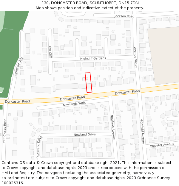 130, DONCASTER ROAD, SCUNTHORPE, DN15 7DN: Location map and indicative extent of plot