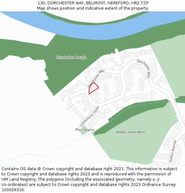 130, DORCHESTER WAY, BELMONT, HEREFORD, HR2 7ZP: Location map and indicative extent of plot