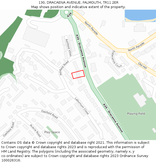 130, DRACAENA AVENUE, FALMOUTH, TR11 2ER: Location map and indicative extent of plot