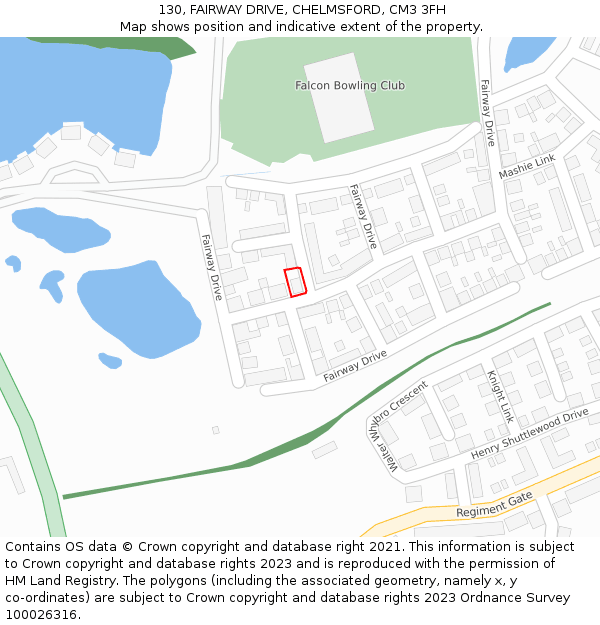 130, FAIRWAY DRIVE, CHELMSFORD, CM3 3FH: Location map and indicative extent of plot