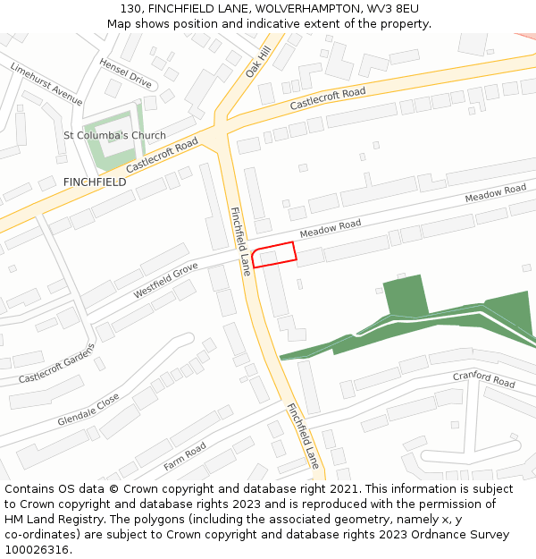 130, FINCHFIELD LANE, WOLVERHAMPTON, WV3 8EU: Location map and indicative extent of plot