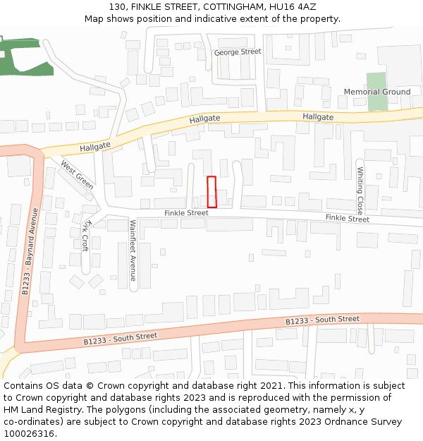 130, FINKLE STREET, COTTINGHAM, HU16 4AZ: Location map and indicative extent of plot