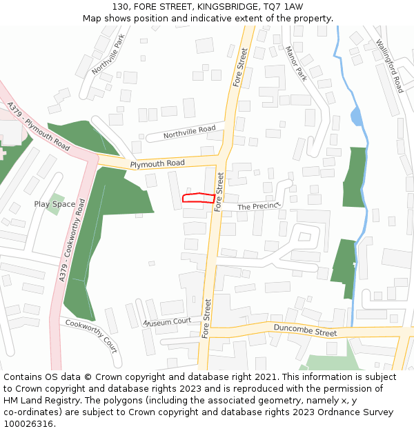 130, FORE STREET, KINGSBRIDGE, TQ7 1AW: Location map and indicative extent of plot