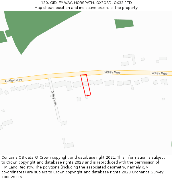 130, GIDLEY WAY, HORSPATH, OXFORD, OX33 1TD: Location map and indicative extent of plot