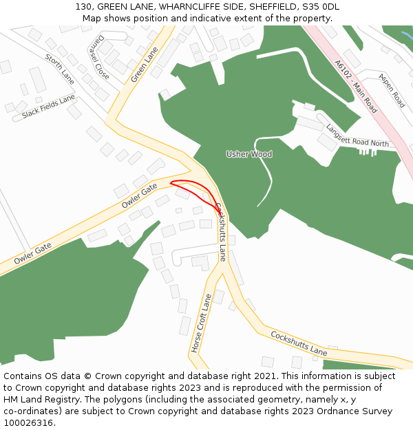 130, GREEN LANE, WHARNCLIFFE SIDE, SHEFFIELD, S35 0DL: Location map and indicative extent of plot