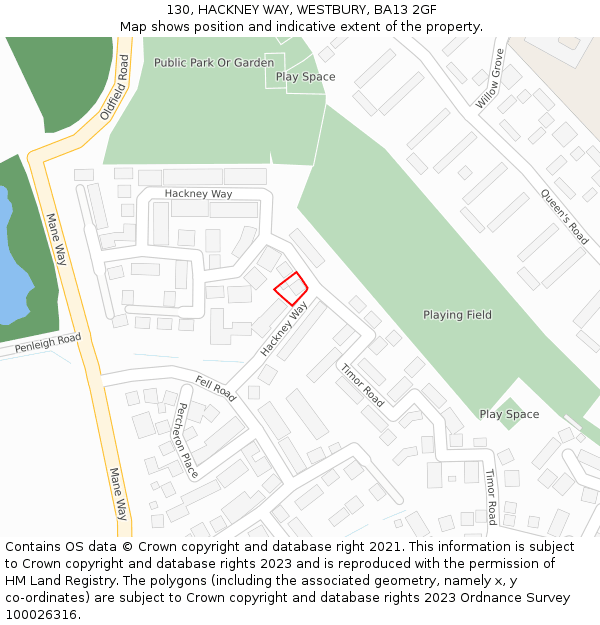 130, HACKNEY WAY, WESTBURY, BA13 2GF: Location map and indicative extent of plot