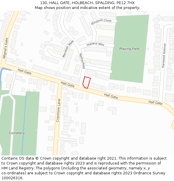 130, HALL GATE, HOLBEACH, SPALDING, PE12 7HX: Location map and indicative extent of plot