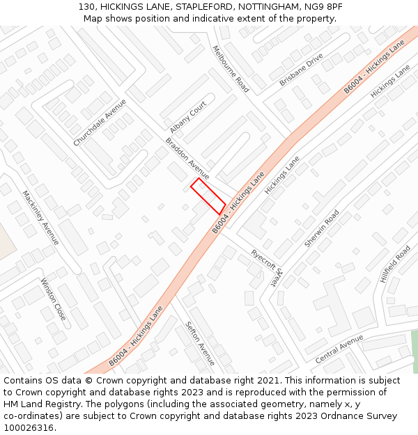 130, HICKINGS LANE, STAPLEFORD, NOTTINGHAM, NG9 8PF: Location map and indicative extent of plot