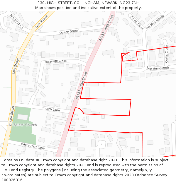 130, HIGH STREET, COLLINGHAM, NEWARK, NG23 7NH: Location map and indicative extent of plot