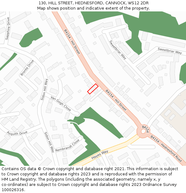 130, HILL STREET, HEDNESFORD, CANNOCK, WS12 2DR: Location map and indicative extent of plot