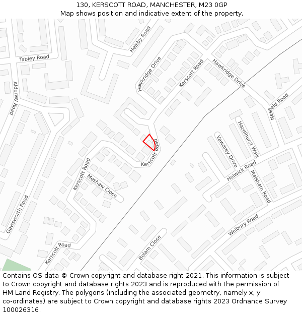 130, KERSCOTT ROAD, MANCHESTER, M23 0GP: Location map and indicative extent of plot