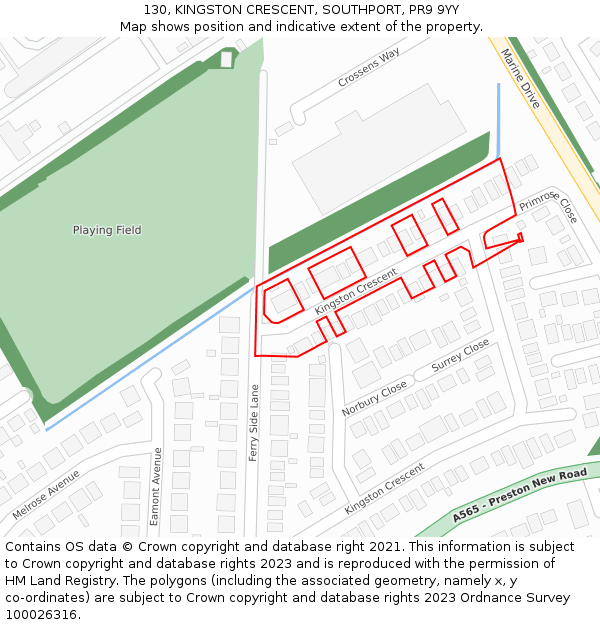 130, KINGSTON CRESCENT, SOUTHPORT, PR9 9YY: Location map and indicative extent of plot