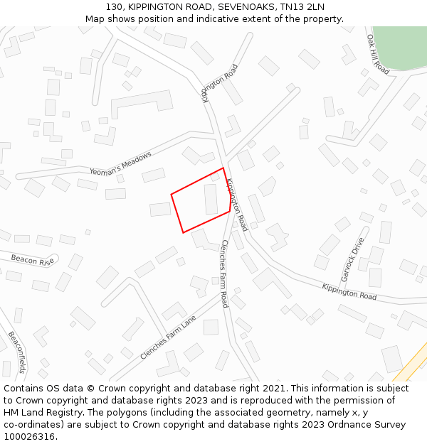 130, KIPPINGTON ROAD, SEVENOAKS, TN13 2LN: Location map and indicative extent of plot