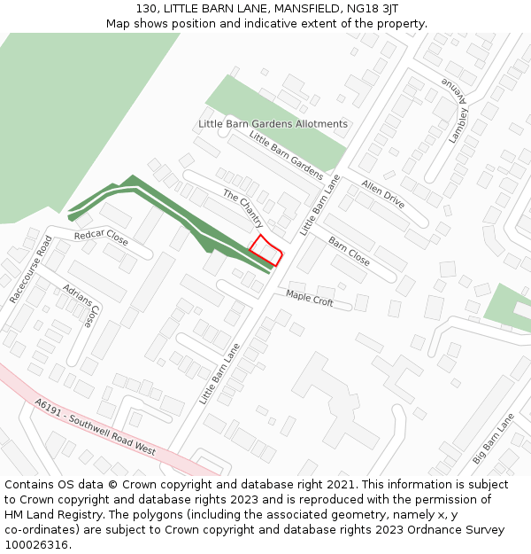 130, LITTLE BARN LANE, MANSFIELD, NG18 3JT: Location map and indicative extent of plot