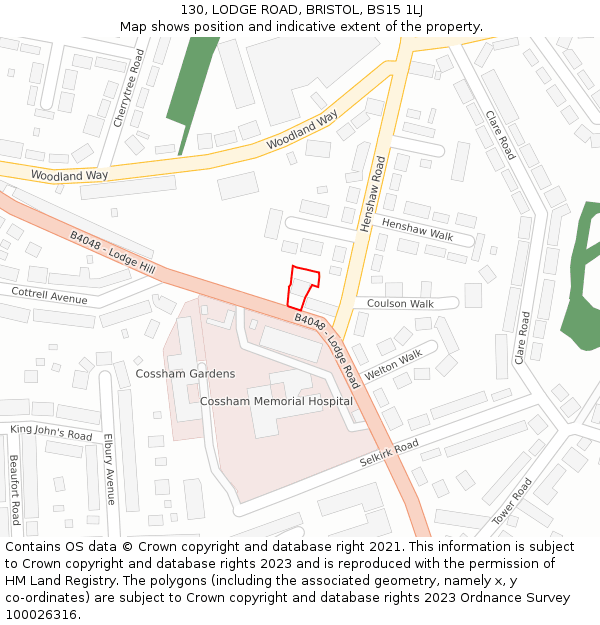 130, LODGE ROAD, BRISTOL, BS15 1LJ: Location map and indicative extent of plot