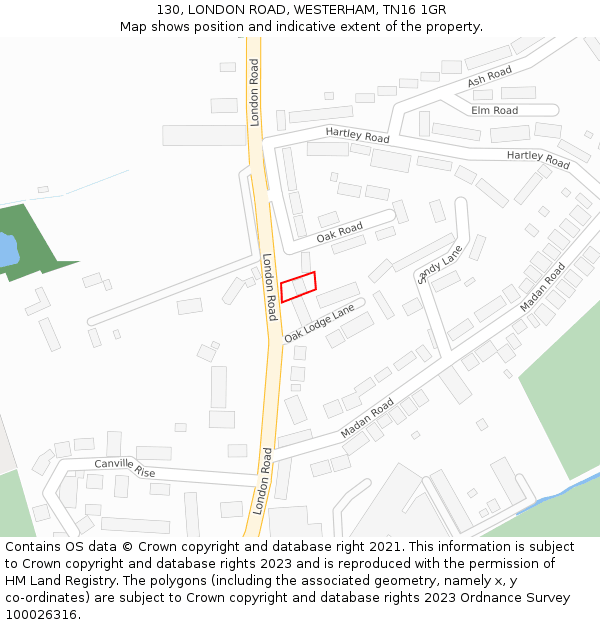 130, LONDON ROAD, WESTERHAM, TN16 1GR: Location map and indicative extent of plot
